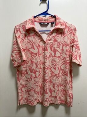 Lands End Seriously Terry UPF 50 Womens Open V Neck Polo Shirt Beach Resort XS
